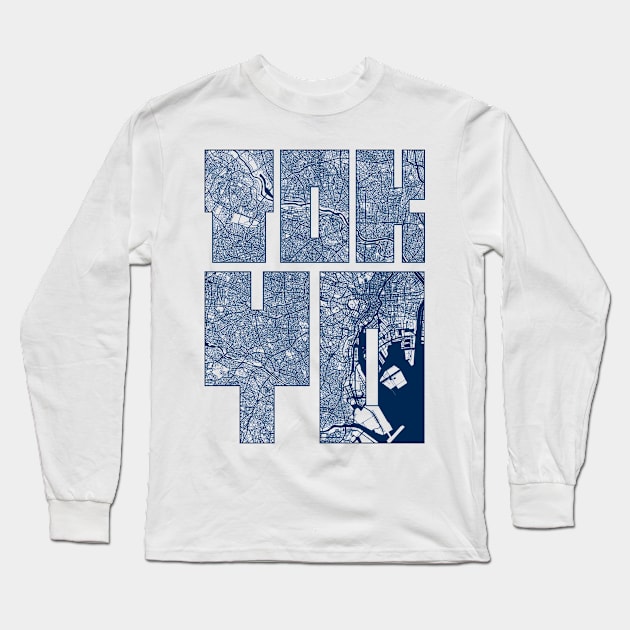 Tokyo, Japan City Map Typography - Coastal Long Sleeve T-Shirt by deMAP Studio